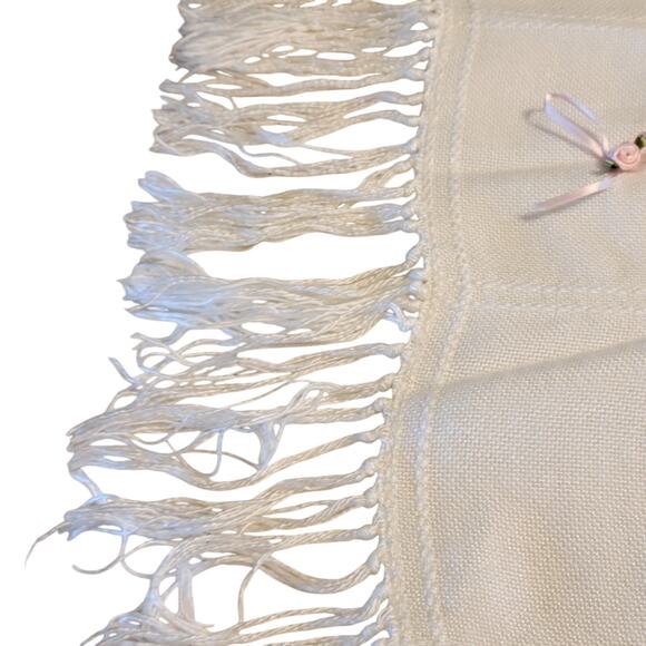 Vintage Handmade Baby Blanket w/ Embroidered Kids & Fringe Edges 36"x36" - Picture 6 of 16